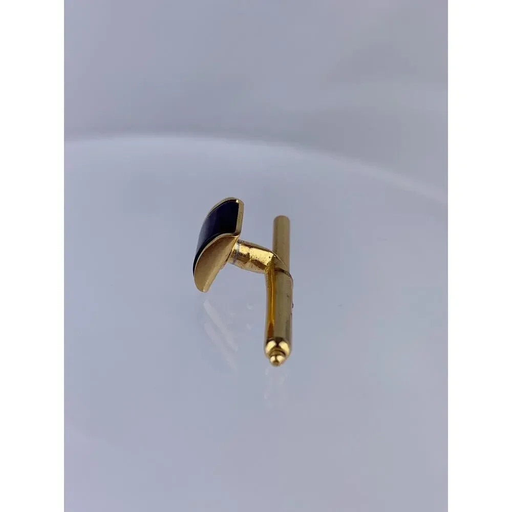 Single Curved Onyx 10k Gold Plated Tuxedo Shirt Dress Stud Rectangle Vintage O1
